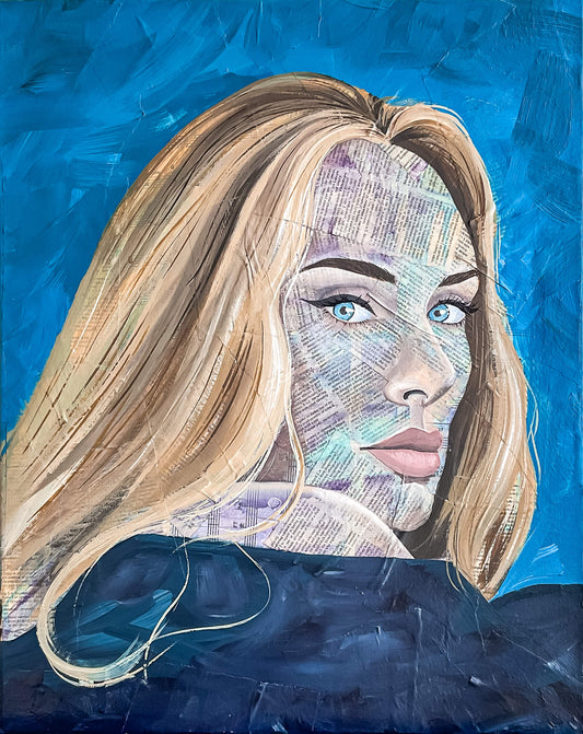 Danielle O'Reilly Art Mixed Media Portrait Adele [framed] - HELD BY GALLERY Painting Artwork Wall decor Portrait Art Celebrity Canvas